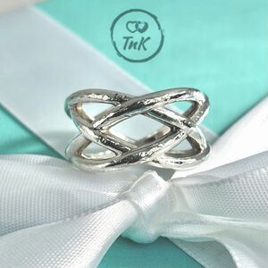 Tiffany Celtic Knot Wide Silver Open Ring - Sz 6.5